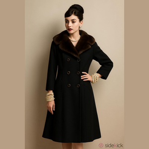 Vintage Black Mink Trim Wool Overcoat Sanders & Gold XL